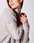 Soft Grey Mix Alpaca Wool Cardigan With Ivory Stitching