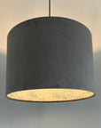 Grey Velvet & William Morris Blue Willow Leaves Double Sided Drum Lampshade | Handmade Ceiling Light Shade | Bespoke UK