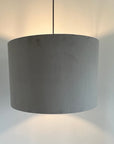 Grey Velvet & William Morris Blue Willow Leaves Double Sided Drum Lampshade | Handmade Ceiling Light Shade | Bespoke UK