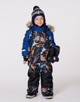 One Piece Play Snowsuit Black Dinosaur Print