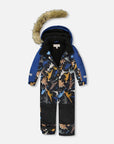 One Piece Play Snowsuit Black Dinosaur Print