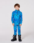 Two Piece Thermal Underwear Set Blue Gradient Dinosaur Print