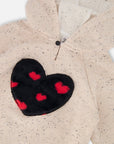Glittering Beige French Terry Hoodie with Heart Applique