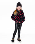 Faux Fur Short Coat Black and Red with Hearts