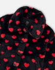 Faux Fur Short Coat Black and Red with Hearts