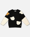 Black Knitted Sweater with Bear Intarsia