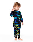 Two Piece Organic Cotton Pajama Set Black Dinosaur Print