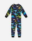 Two Piece Organic Cotton Pajama Set Black Dinosaur Print