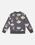 Gray Fleece Pullover with Dog and Ski Gondola Print