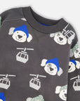 Gray Fleece Pullover with Dog and Ski Gondola Print