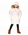 Long Metallic Puffy Winter Coat in White