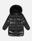 Long Metallic Puffy Coat Black