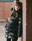 Long Metallic Puffy Coat Black