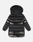 Long Metallic Puffy Coat Black