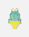 Two-Piece Swimsuit Green Beach Print