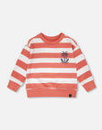 French Terry Sweatshirt in Brick and White Stripes