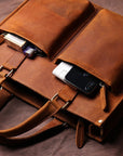 Premium Dagmar vintage leather briefcase, luxury crazy horse leather messenger bag for laptop and essentials by Steel Horse Leather at brixbailey.com