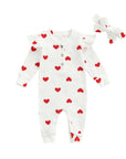 Heart Print Romper & Bow Headdress Set for Baby Girls - Soft Polyester Spring & Autumn Outfit by Baby Lamby at brixbailey.com