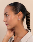 Silver White Gem Chain Hoop Earrings