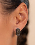 Black Obsidian Oval Earrings Silver