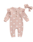 Heart Print Romper + Bow Headdress Set for Baby Girls - Soft Polyester Spring & Autumn Outfit by Baby Lamby at brixbailey.com