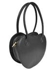 bold black leather shoulder bag with love heart motif - sleek zipper and gold hardware for a confident look