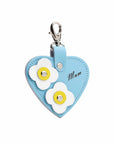Love heart bag charm - with 'Mum' engraving and flower appliques - Pastel Blue