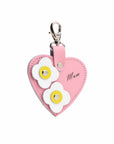 Love heart bag charm - with 'Mum' engraving and flower appliques - Pastel Pink
