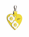 Love heart bag charm - with 'Mum' engraving and flower appliques - Pastel Yellow