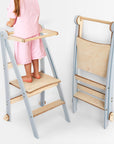 Folding Helping Stool – Montessori Growing Chair with Safety Rails for Toddlers – Grey-0