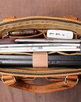 Premium Dagmar vintage leather briefcase, luxury crazy horse leather messenger bag for laptop and essentials by Steel Horse Leather at brixbailey.com