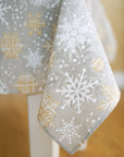 Winter Snowflakes Round Tablecloth – Elegant & Festive Decor by Hortensias Home at www.brixbailey.com