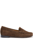 Women's Penny Loafers Leather Sole, brown suede