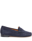 Women's Penny Loafers Leather Sole, navy blue suede