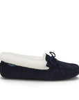 Women's slippers, sheepskin, navy blue suede