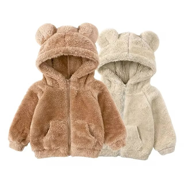 Kids Winter Teddy Bear Jacket with Ears, Cozy Warm Outerwear for Boys and Girls 6 Months to 7 Years by Flossie & George at brixbailey.com