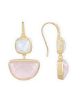 Charis Halfmoon Double Gemstone Earrings Moonstone & Rose Quartz