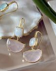 Charis Halfmoon Double Gemstone Earrings Moonstone & Rose Quartz