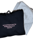 My Head Hurts Adult Hoodie, Premium Comfortable Stylish Trendy Unisex Pullover Sweatshirt by Flossie & George at brixbailey.com