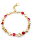 Sara Mixed Gemstone Bracelet: Fuchsia Onyx, Quartzite & Peach Moonstone