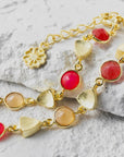 Sara Mixed Gemstone Bracelet: Fuchsia Onyx, Quartzite & Peach Moonstone