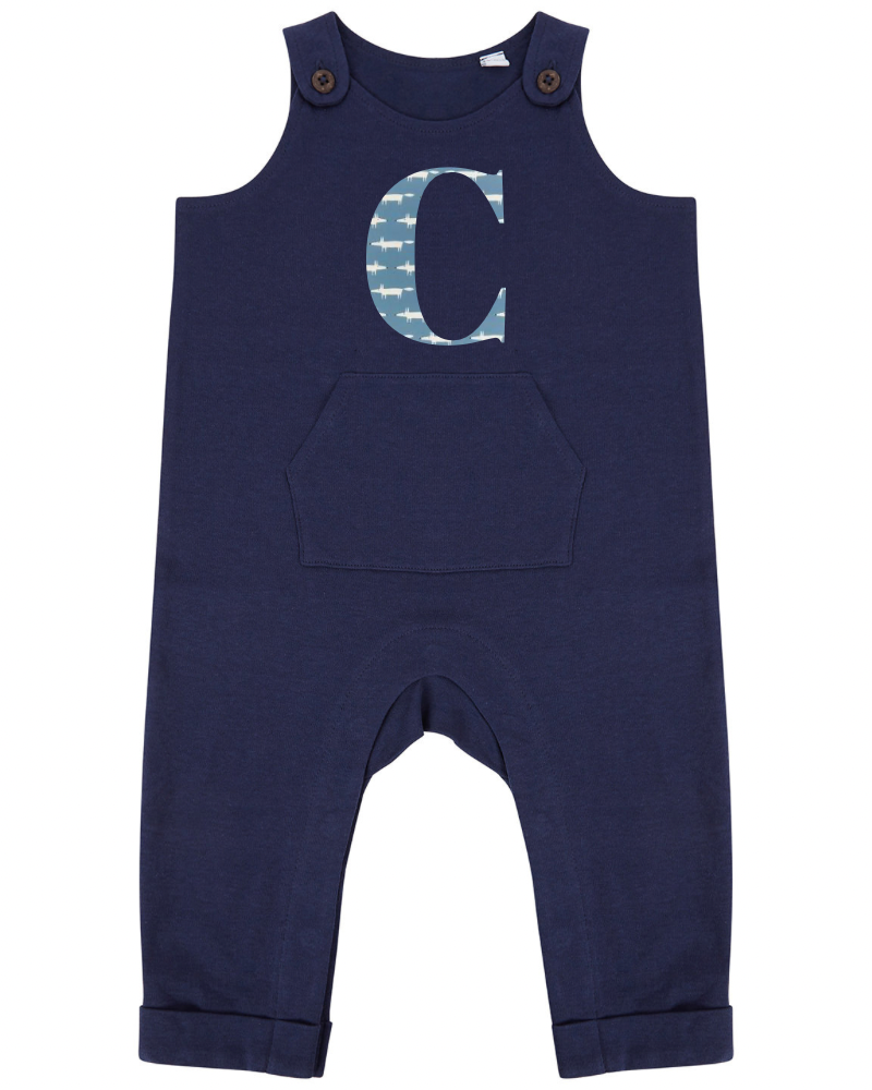 Organic Cotton Dungarees with Horn-Button Fastening - Sustainable Navy Kids Wear by Flossie & George at brixbailey.com