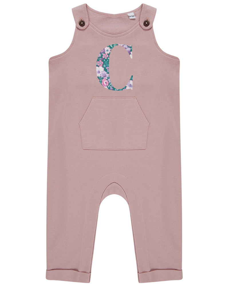 Premium Custom Appliqué Embroidery Organic Cotton Dungarees with Floral Detailing and Horn-Button Fastening by Flossie & George at brixbailey.com