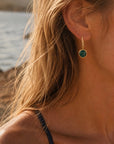 Charis Round Gemstone Earrings Black Onyx, Front CZ Hooks