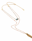 Athena Gemstone Layered Tassel Necklace : Labradorite & Pink Chalcedony