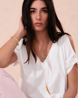 Athena Gemstone Layered Tassel Necklace : Labradorite & Pink Chalcedony