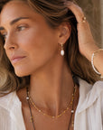 Diani Studded Huggie Drop Pearl Earrings