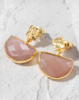 Athena Halfmoon Gemstone Earrings: Peach Moonstone