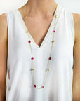 Penelope Multi-Stone Necklace: Fuchsia Onyx, Peach Moon stone & Red Jade