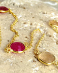 Penelope Multi-Stone Necklace: Fuchsia Onyx, Peach Moon stone & Red Jade